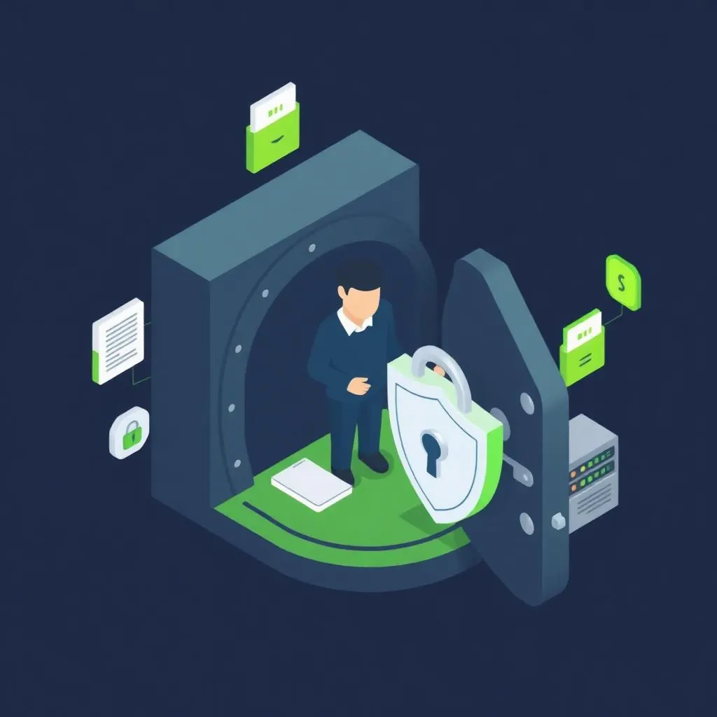 Illustration of secure data vault protecting customer information