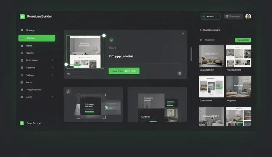 AI website builder editor interface with drag-and-drop sections and template gallery